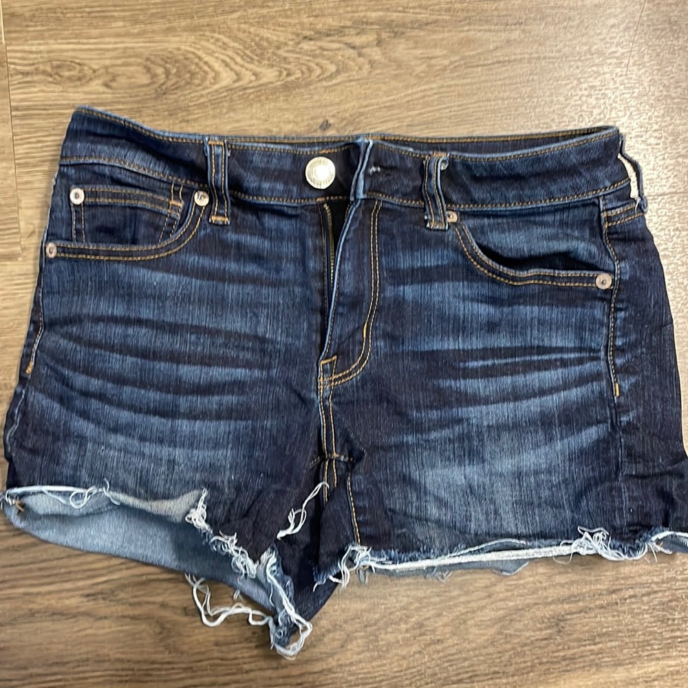Dark wash mid-rise jean shorts